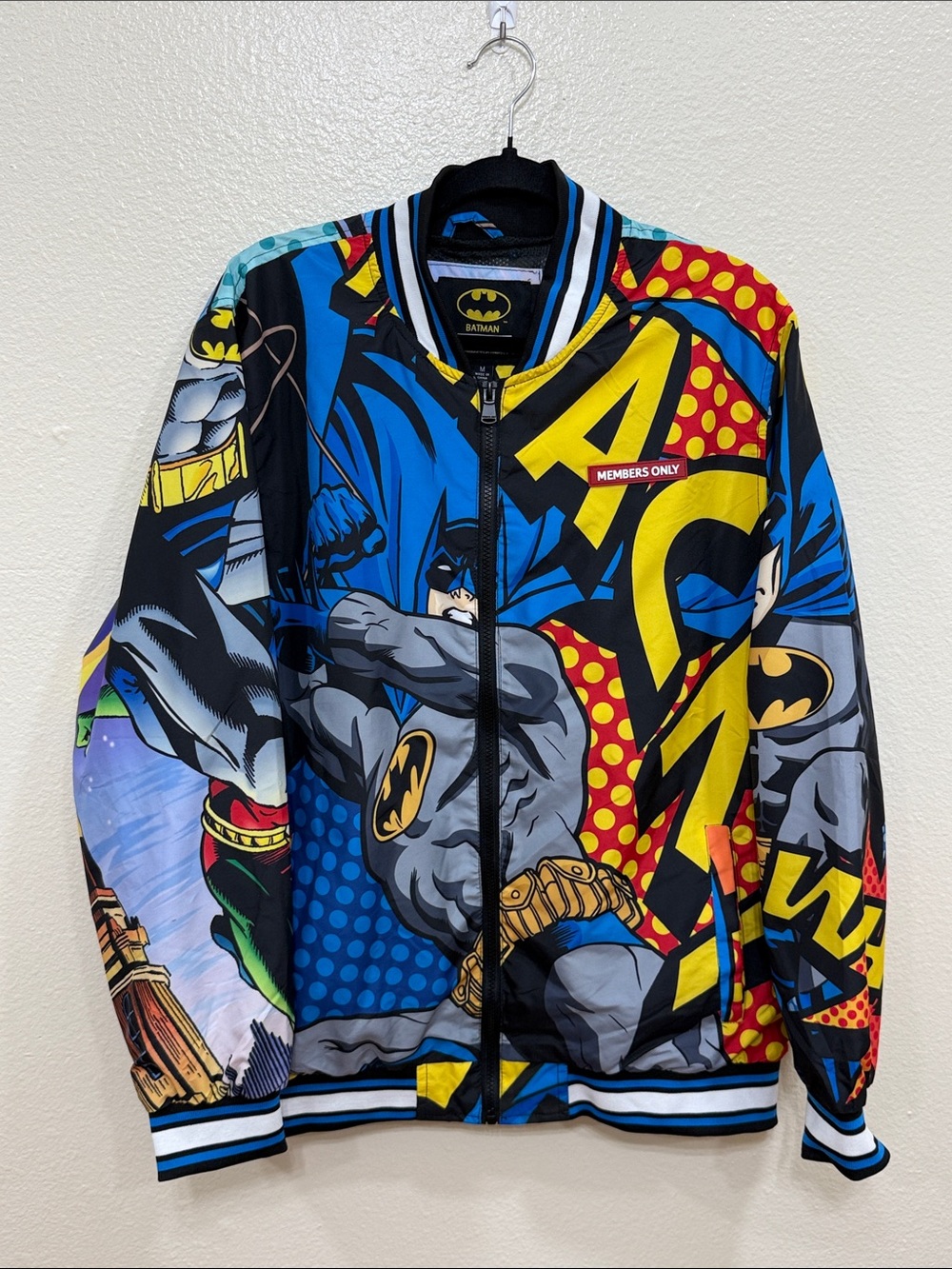 Members Only Batman Comic-Print Bomber Jacket Graphic Full Zip Men's Size Medium
